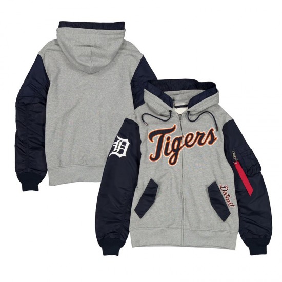 Full-Zip Heather Detroit Tigers Gray/Navy Hoodie Jacket