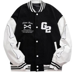 G2 Black Skeleton Print Varsity Jacket G2 Black Skeleton Print Varsity Jacket