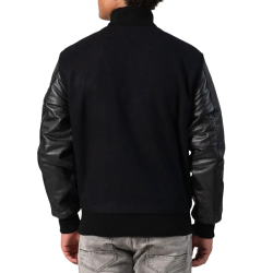 Genuine Leather & Black Wool Varsity Letterman Jacket Genuine Leather & Black Wool Varsity Letterman Jacket