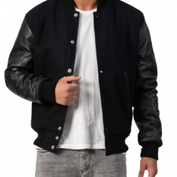 Genuine Leather & Black Wool Varsity Letterman Jacket Genuine Leather & Black Wool Varsity Letterman Jacket
