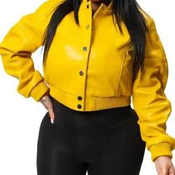 Gina Women’s Yellow Leather Varsity Jacket Gina Women’s Yellow Leather Varsity Jacket