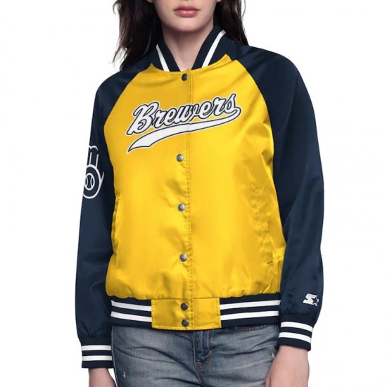 Gold/Navy Milwaukee Brewers Home Run Varsity Satin Jacket Gold/Navy Milwaukee Brewers Home Run Varsity Satin Jacket