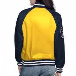 Gold/Navy Milwaukee Brewers Home Run Varsity Satin Jacket  Gold/Navy Milwaukee Brewers Home Run Varsity Satin Jacket