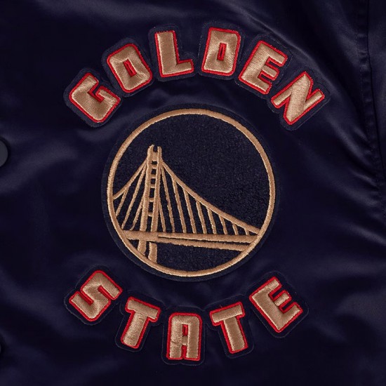 Golden State Warriors 2024/25 City Edition Chenille Navy Satin Jacket Golden State Warriors 2024/25 City Edition Chenille Navy Satin Jacket
