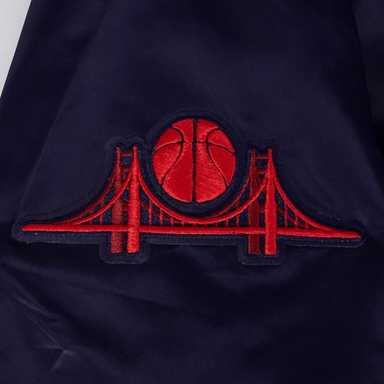 Golden State Warriors 2024/25 City Edition Chenille Navy Satin Jacket Golden State Warriors 2024/25 City Edition Chenille Navy Satin Jacket