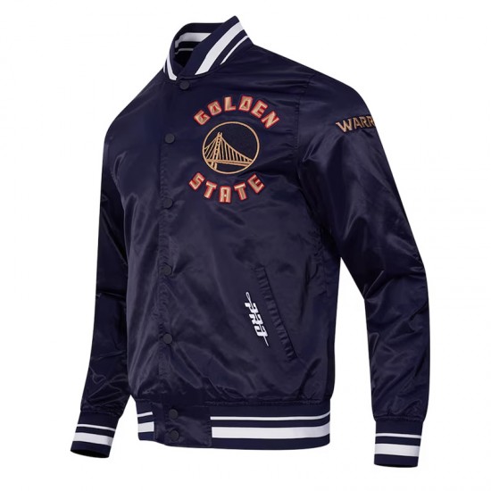 Golden State Warriors 2024/25 City Edition Chenille Navy Satin Jacket Golden State Warriors 2024/25 City Edition Chenille Navy Satin Jacket