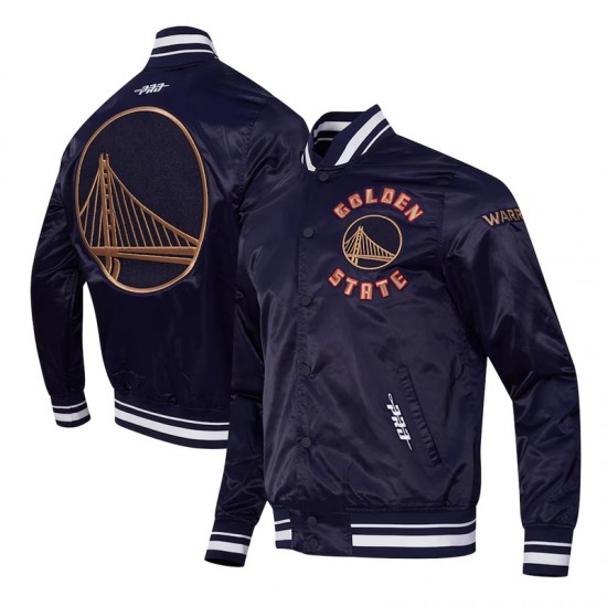 Golden State Warriors 2024/25 City Edition Chenille Navy Satin Jacket Golden State Warriors 2024/25 City Edition Chenille Navy Satin Jacket
