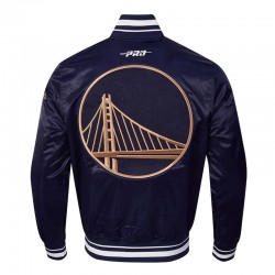 Golden State Warriors 2024/25 City Edition Chenille Navy Satin Jacket Golden State Warriors 2024/25 City Edition Chenille Navy Satin Jacket