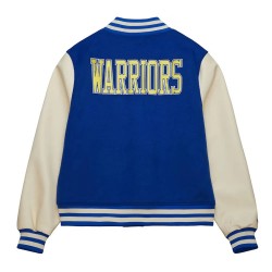 Golden State Warriors Classics Royal and Off White Varsity Jacket Golden State Warriors Classics Royal and Off White Varsity Jacket