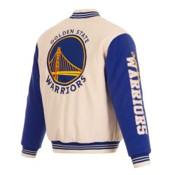 Golden State Warriors Cream and Blue Varsity Jacket Golden State Warriors Cream and Blue Varsity Jacket
