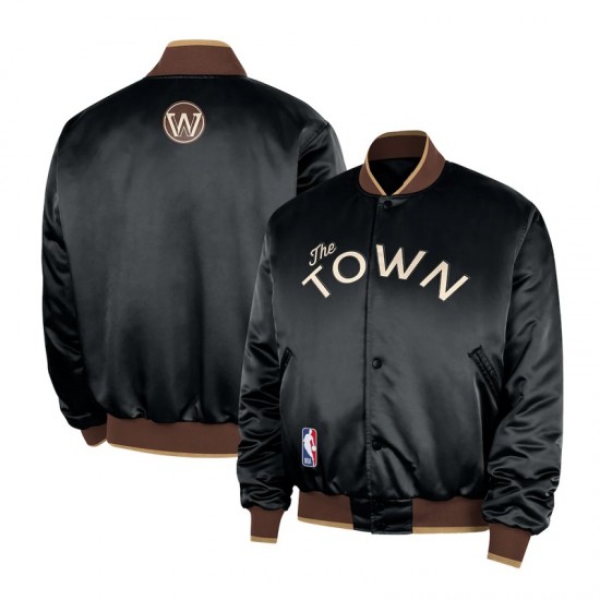Golden State Warriors Remix Courtside Black Bomber Jacket Golden State Warriors Remix Courtside Black Bomber Jacket