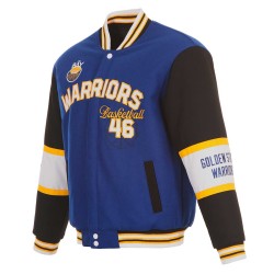 Golden State Warriors Royal and Black Varsity Wool Jacket Golden State Warriors Royal and Black Varsity Wool Jacket