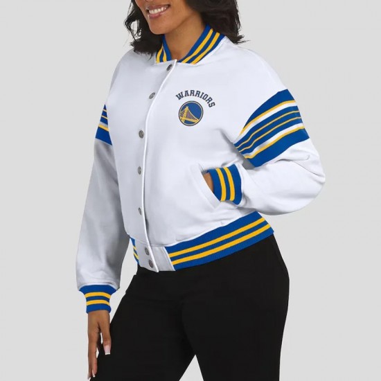 Golden State Warriors Snap Front White Fleece Jacket