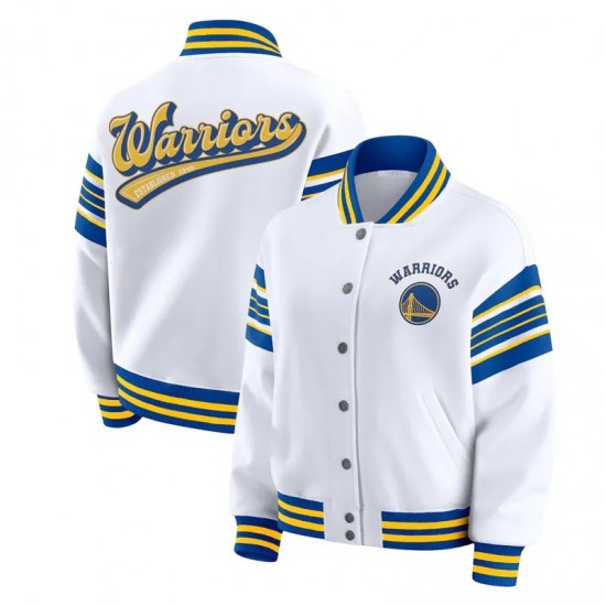 Golden State Warriors Snap Front White Fleece Jacket
