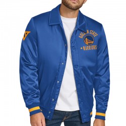 Golden State Warriors Stitch Applique Royal Satin Jacket