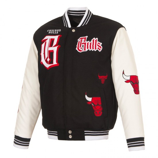 Gothic Chicago Bulls Varsity Wool/Leather Black and White Jacket