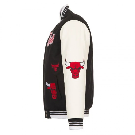 Gothic Chicago Bulls Varsity Wool/Leather Black and White Jacket