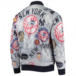 Gray New York Yankees Allover Print Satin Full-Snap Varsity Jacket 