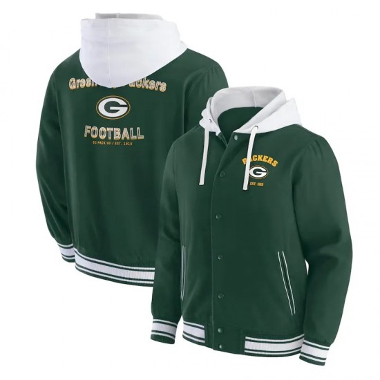 Green Bay Packers Green Cotton Hooded Jacket Green Bay Packers Green Cotton Hooded Jacket