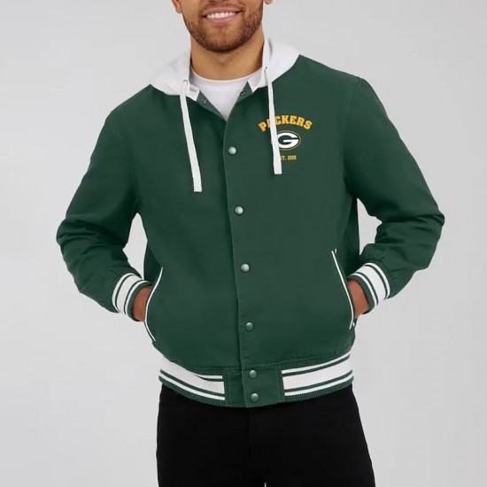 Green Bay Packers Green Cotton Hooded Jacket Green Bay Packers Green Cotton Hooded Jacket