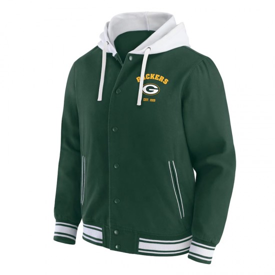 Green Bay Packers Green Cotton Hooded Jacket Green Bay Packers Green Cotton Hooded Jacket