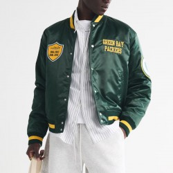 Green Bay Packers Green Varsity Bomber Satin Jacket Green Bay Packers Green Varsity Bomber Satin Jacket