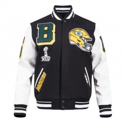 Green Bay Packers Mashup Rib Varsity Wool/Leather Jacket Green Bay Packers Mashup Rib Varsity Wool/Leather Jacket