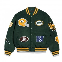 Green Bay Packers Pennant Green Varsity Wool Jacket Green Bay Packers Pennant Green Varsity Wool Jacket