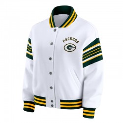 Green Bay Packers Snap Front White Fleece Jacket
