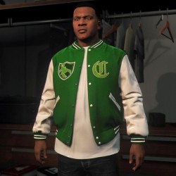 GTA 5 Franklin Adamim Green and White Varsity Jacket GTA 5 Franklin Adamim Green and White Varsity Jacket
