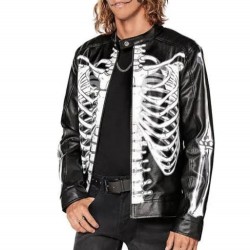 Halloween Men's Adult Skeleton Moto Leather Jacket Halloween Men's Adult Skeleton Moto Leather Jacket