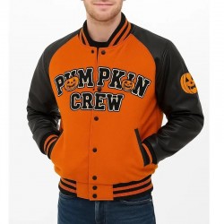 Halloween Pumpkin Crew Black and Orange Varsity Jacket 