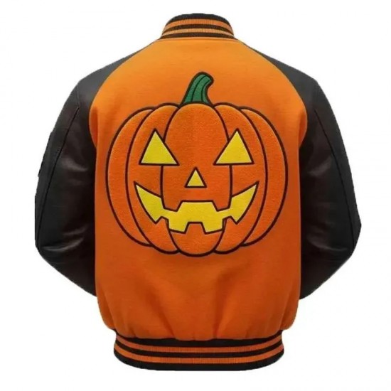 Halloween Pumpkin Crew Black and Orange Varsity Jacket