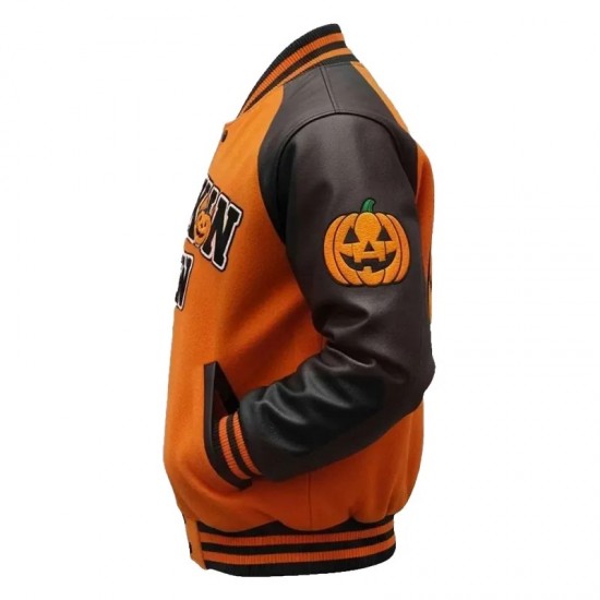 Halloween Pumpkin Crew Black and Orange Varsity Jacket