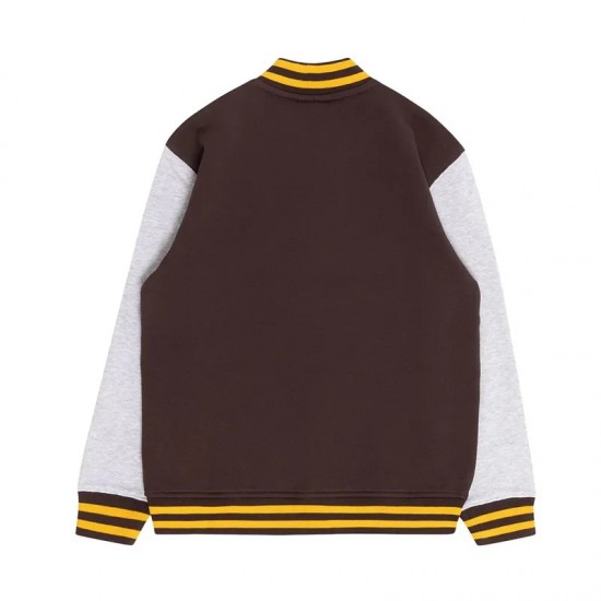 Hawthorn Hawks Brown Gray Varsity Fleece Jacket Hawthorn Hawks Brown Gray Varsity Fleece Jacket