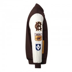 Hawthorn Hawks Collegiate Varsity Jacket in Brown and White Hawthorn Hawks Collegiate Varsity Jacket in Brown and White