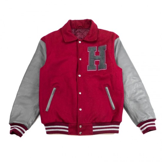 Hillman 2.0 Maroon and Gray Full-Snap Varsity Letterman Jacket Hillman 2.0 Maroon and Gray Full-Snap Varsity Letterman Jacket
