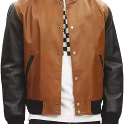 Holt Men’s Brown and Black Leather Varsity Jacket Holt Men’s Brown and Black Leather Varsity Jacket