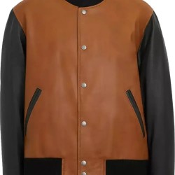 Holt Men’s Brown and Black Leather Varsity Jacket Holt Men’s Brown and Black Leather Varsity Jacket