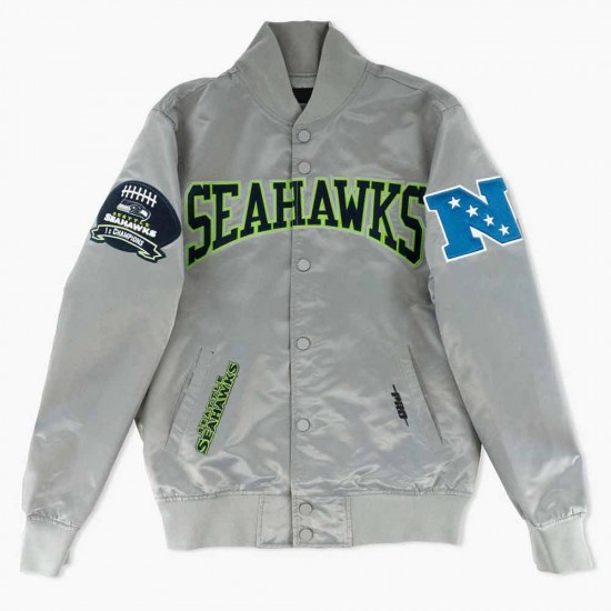 Hometown Hero Seattle Seahawks Grey Satin Jacket Hometown Hero Seattle Seahawks Grey Satin Jacket