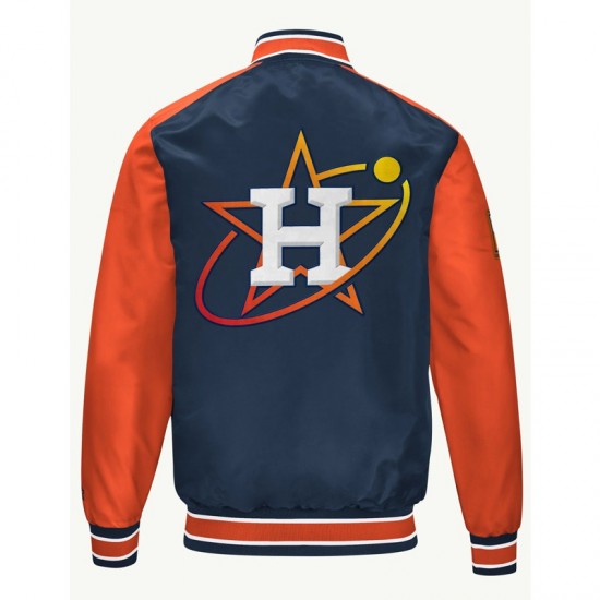 Houston Astros Blue and Orange Varsity Satin Jacket Houston Astros Blue and Orange Varsity Satin Jacket