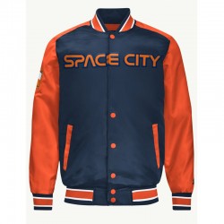 Houston Astros Blue and Orange Varsity Satin Jacket Houston Astros Blue and Orange Varsity Satin Jacket