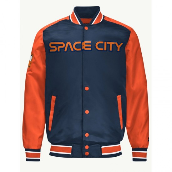 Houston Astros Blue and Orange Varsity Satin Jacket Houston Astros Blue and Orange Varsity Satin Jacket