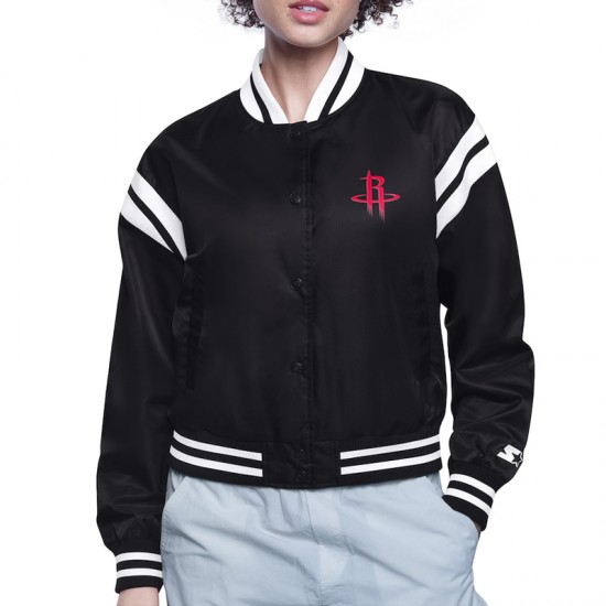 Houston Rockets Printed Logo Varsity Satin Jacket Houston Rockets Printed Logo Varsity Satin Jacket