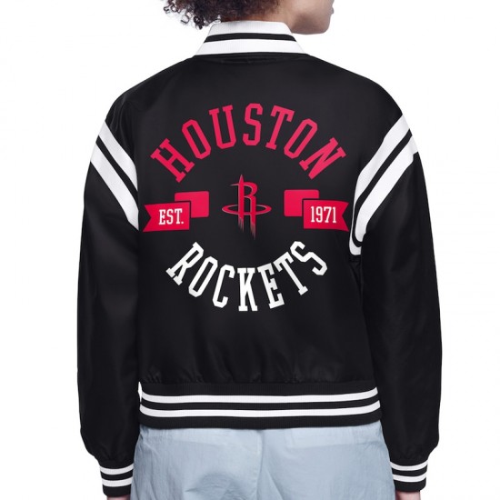 Houston Rockets Printed Logo Varsity Satin Jacket Houston Rockets Printed Logo Varsity Satin Jacket