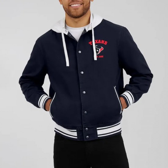 Houston Texans Navy Cotton Hooded Jacket Houston Texans Navy Cotton Hooded Jacket