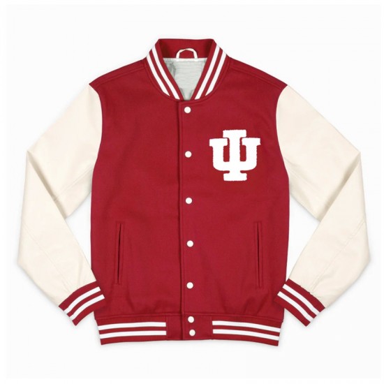 Indiana Hoosiers Crimson and Off White Varsity Jacket Indiana Hoosiers Crimson and Off White Varsity Jacket