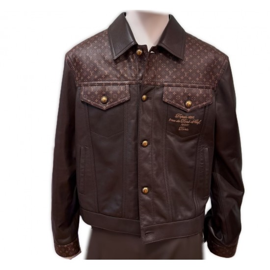J-Hope Mona Lisa X LV Brown Leather Jacket