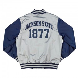 Jackson State Gray and Navy Baseball Jacket Jackson State Gray and Navy Baseball Jacket
