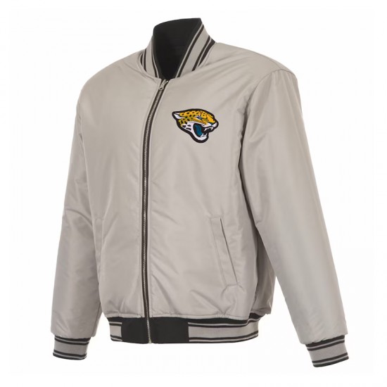 Jacksonville Jaguars Black/Gray Full-Zip Reversible Flight Jacket Jacksonville Jaguars Black/Gray Full-Zip Reversible Flight Jacket